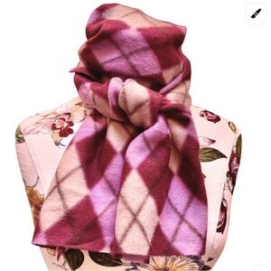 ARGYLE SCARF PINK BROWN POLAR FLEECE CLASSIC SUPER SOFT & WARM